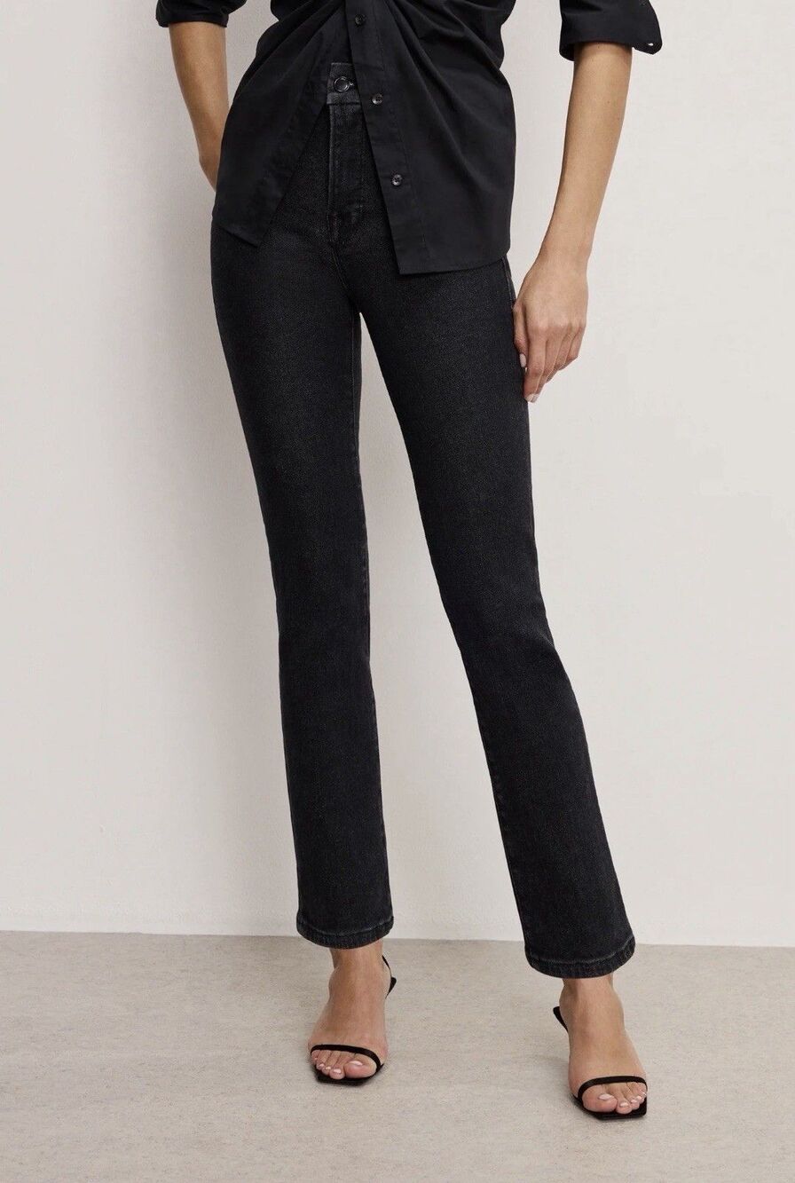 Good American Good Legs Straight Leg Jeans Black Size 10 High Rise EUC